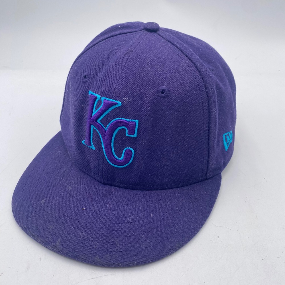 KANSAS CITY ROYALS New Era 59FIFTY Fitted Hat 7 1/2 Purple Teal MLB Baseball Cap